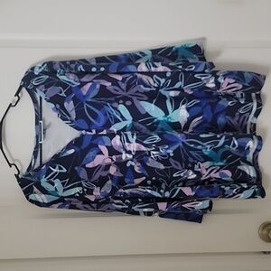 Karen Scott Size 3X Blue Floral Henley Style Long Sleeve Top, Gently Used Cond.